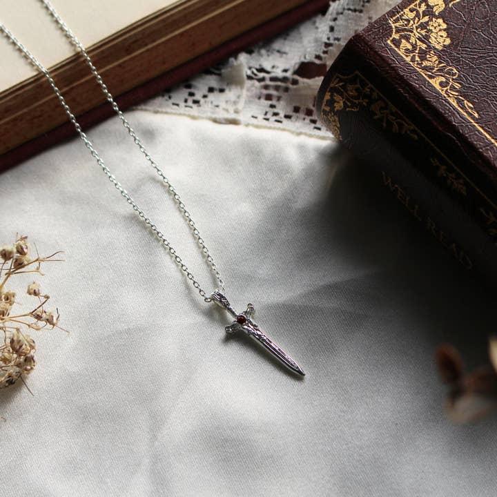 Well Read Company – wholesale Pendant/charm necklace – The Dragon Sword Chronicles Silver Bookish Pendant Necklace3