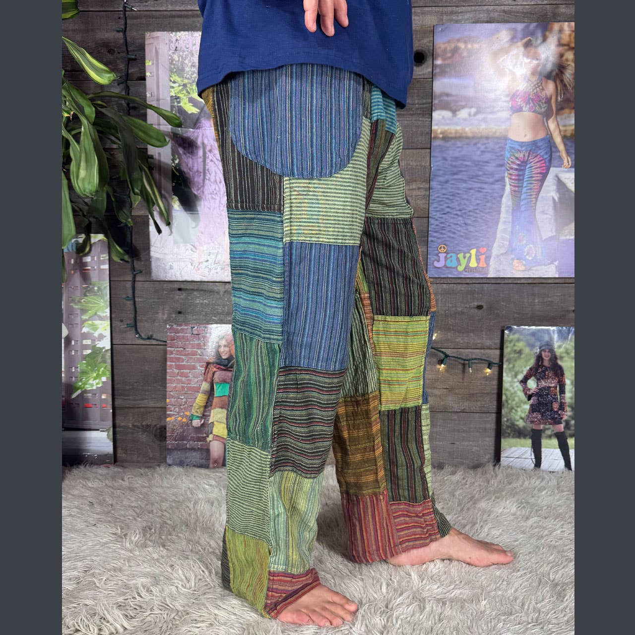 Jayli Clothing - Wholesale Pants - Men's - Striped Patchwork Zipper Pocket Pants Elastic Waist Hippie3