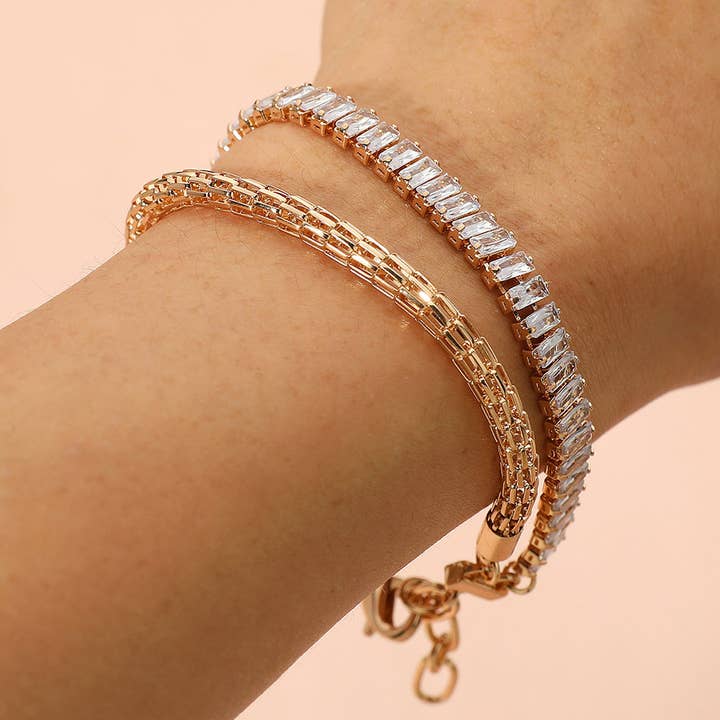 Baguette Stone Mesh Chain Layered Bracelet for wholesale by Sensibling Corp.