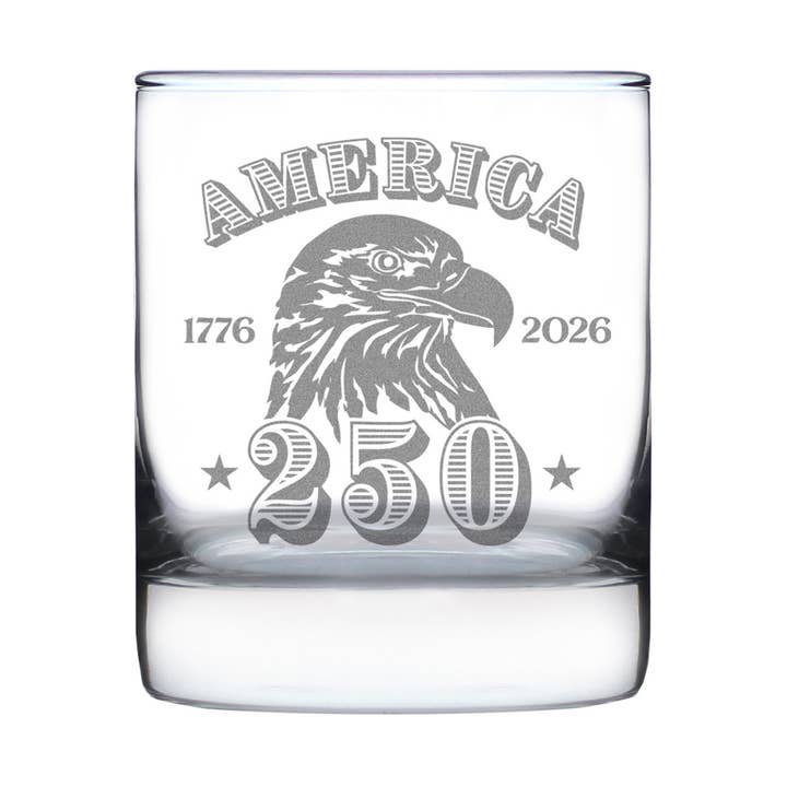 bevvee - Wholesale Cocktail/Liquor Glass - America 250 Anniversary - Whiskey Rocks Glass - Made in USA0