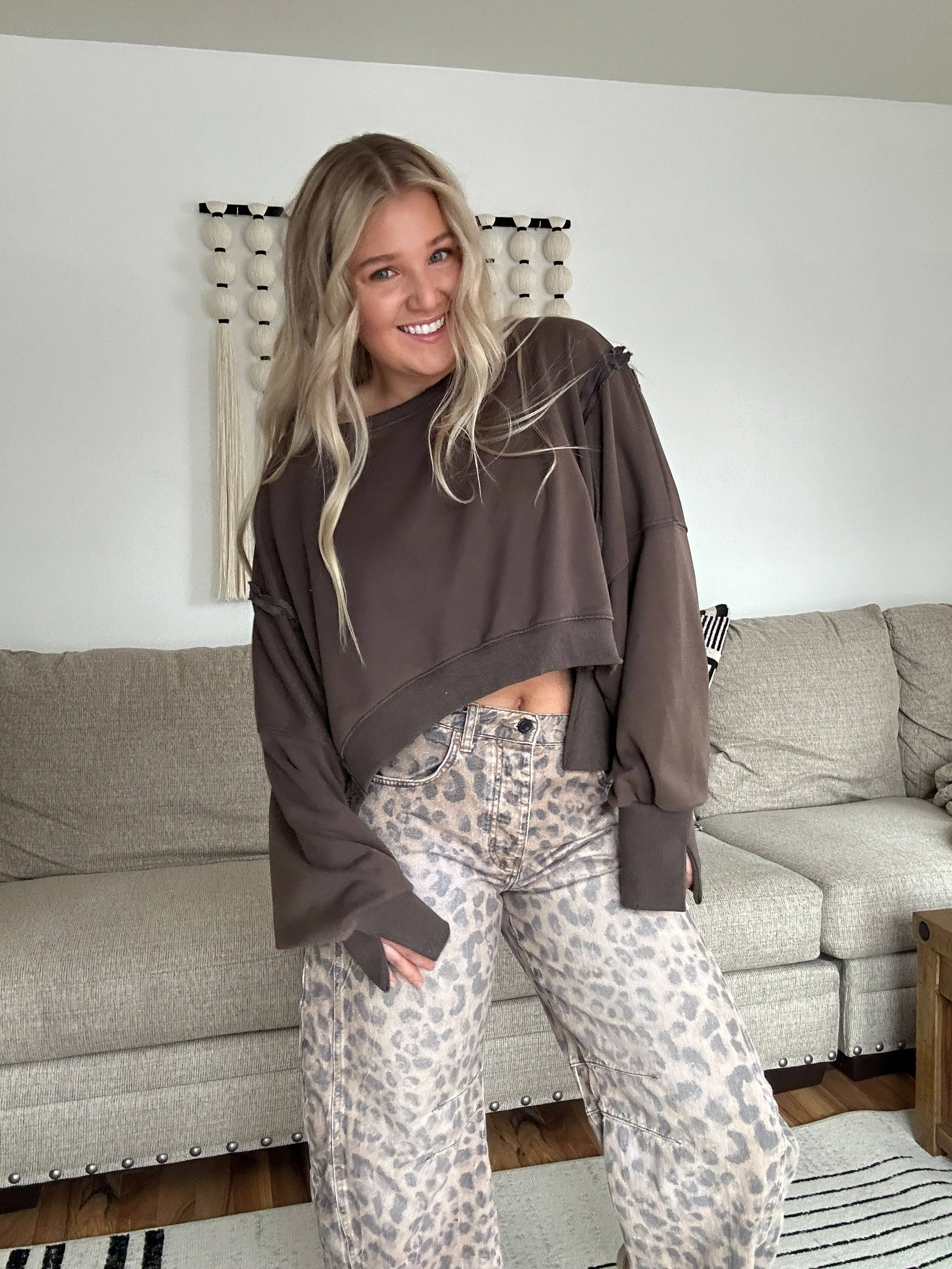 Attire Focus - Vente Sweat-shirt – femme - Sweat-shirt court surdimensionné bohème délavé minéral8