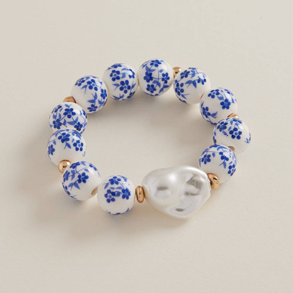 Designature New York - Wholesale Beaded Bracelet - Ceramic Beads With Organic Shaped Pearl Bracelet0
