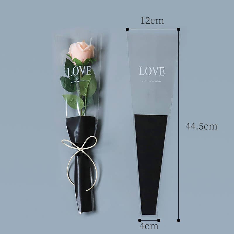 ByHome - Wholesale Gift Bag - 50 pcs, 2 sizes 3 colors LOVE flower OPP bag Bouquet sleeve 12