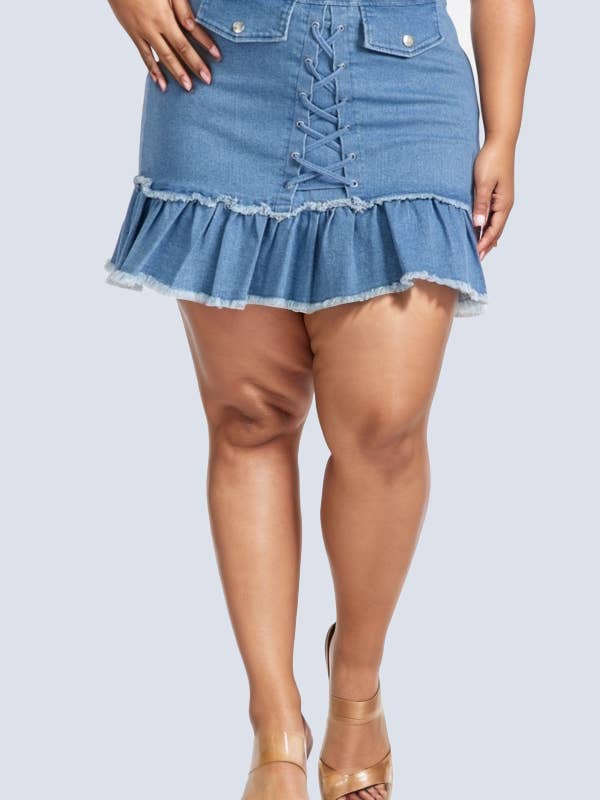 Ruffle Hem Denim Mini Skirt for wholesale by J2 FASHION