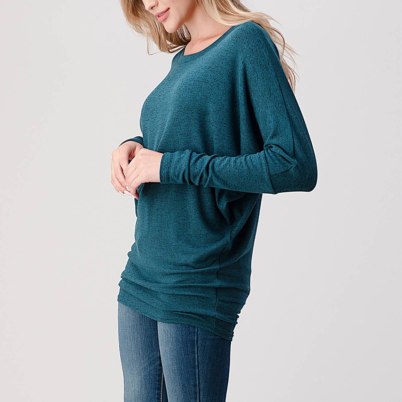 Heimious - Vente Haut en maille – femme - Haut en tricot Hacci à manches longues et col rond à manches Dolman, 270168