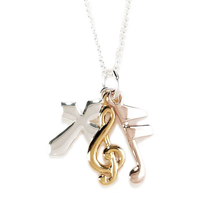 Dicksons - Wholesale Pendant/Charm Necklace - Tri Color Cross, Musical Note, G Clef Necklace
