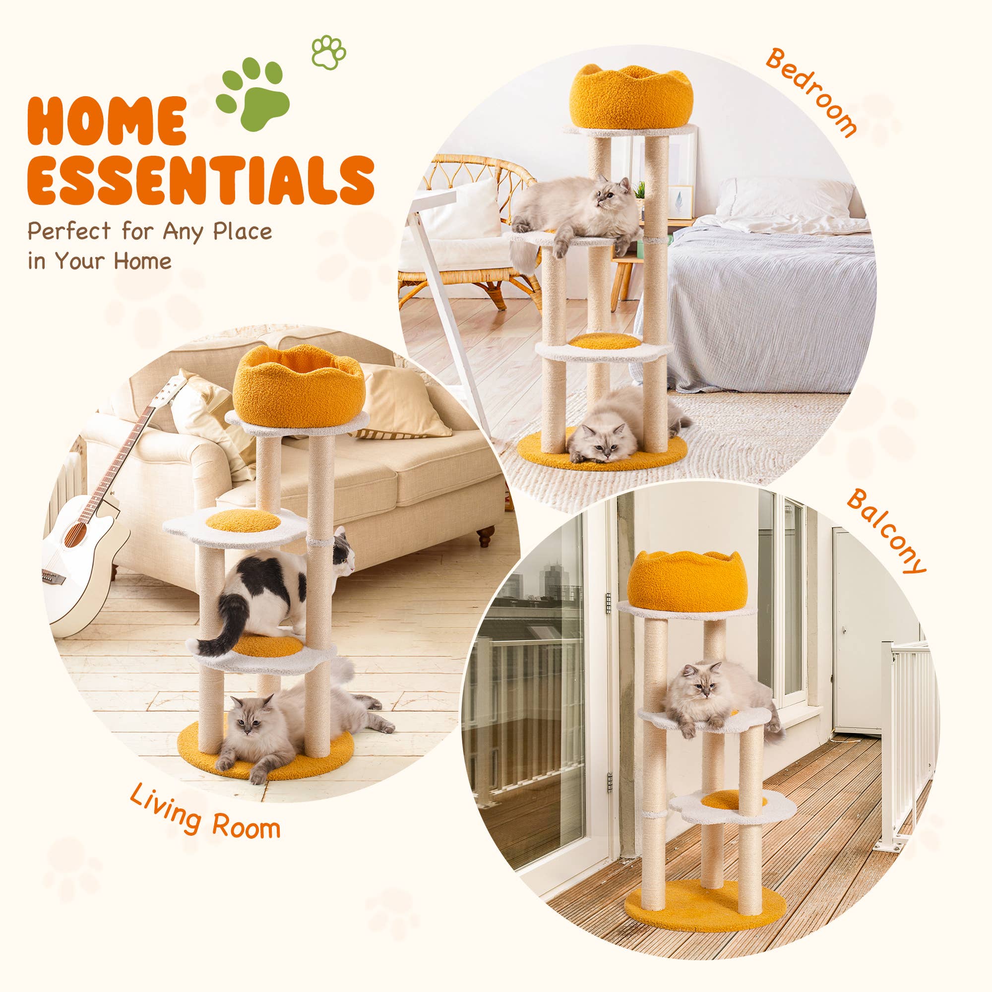 Robud & Mewoofun Official Store – Coçador de gato - Gato por atacado – Torre para Gatos Amarela com Cama Removível e Arranhador de Sisal8