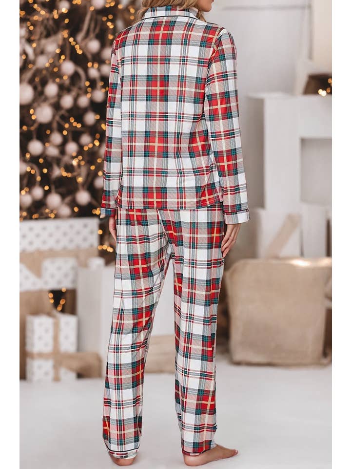 Red LDC Christmas Plaid Long Sleeve Shirt and Pants Pajama Set for wholesale on Faire