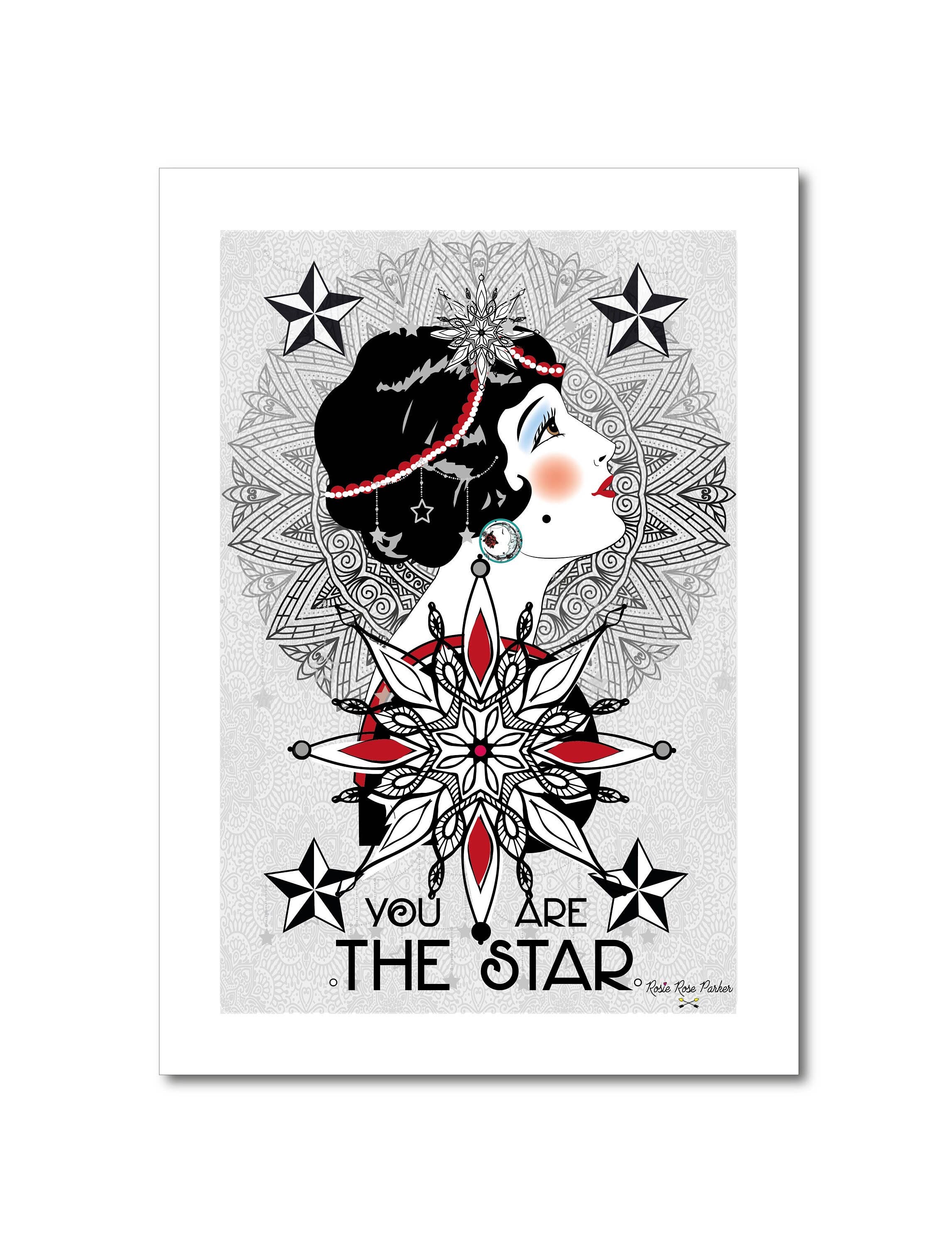 Rosie Rose Parker – wholesale Art print – Star and lady print whimsical unusual print illustration5