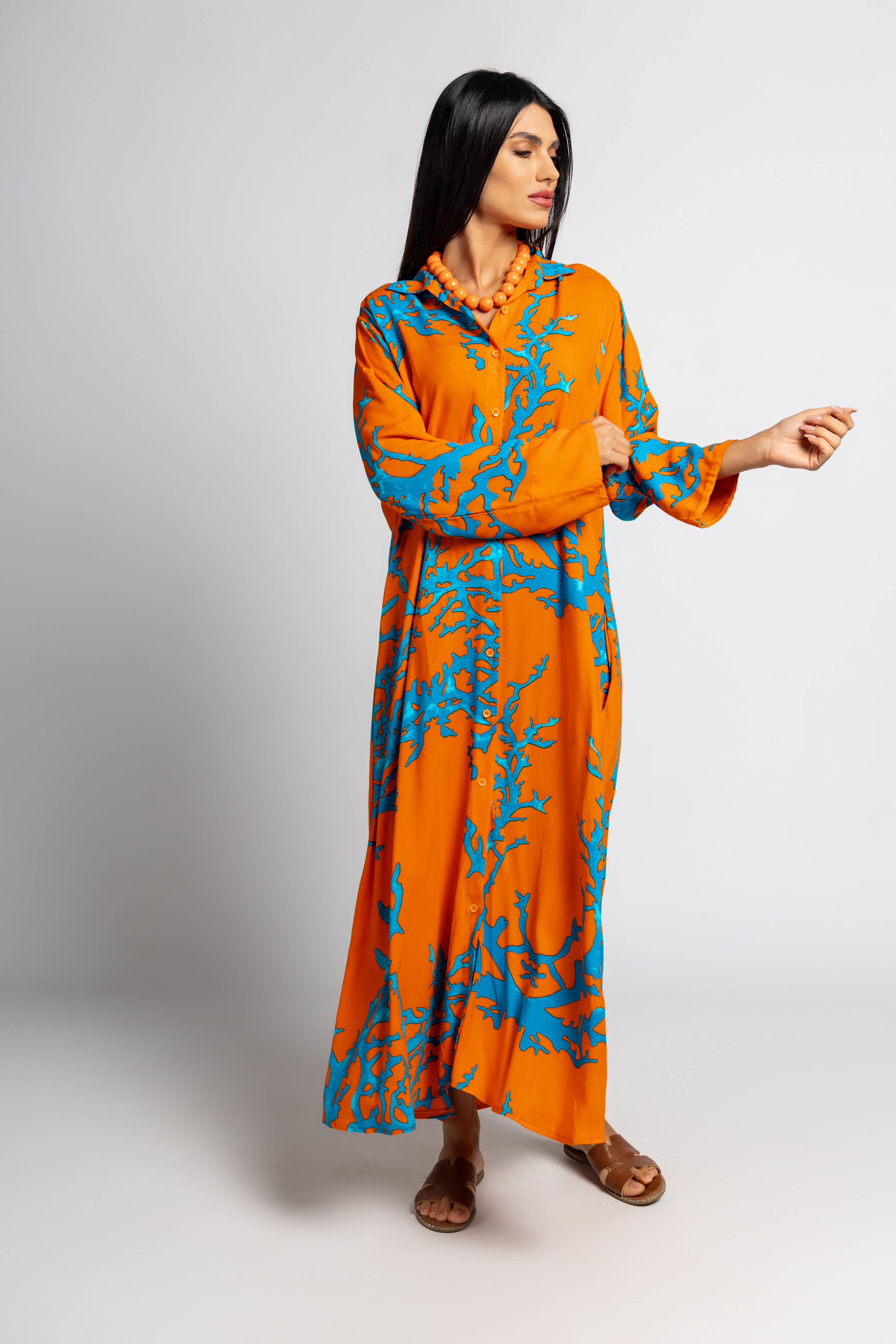 FAME GREECE - Vente Robe – femme - Robe chemise F-300 corail1