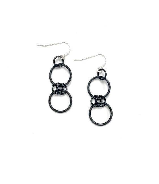 Sea Lily - Wholesale Dangle Earrings - 326BLK-E - Black Double Looped Earring