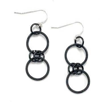 Sea Lily - Wholesale Dangle Earrings - 326BLK-E - Black Double Looped Earring0