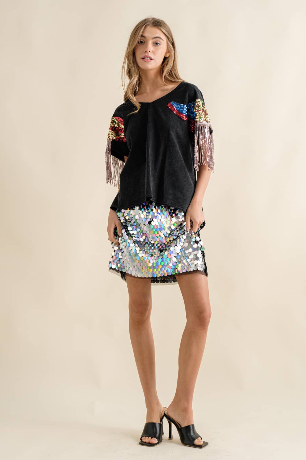 GOLD 32607S - Mirrored Disco Large Sequin Waist Mini Skirt for wholesale on Faire13