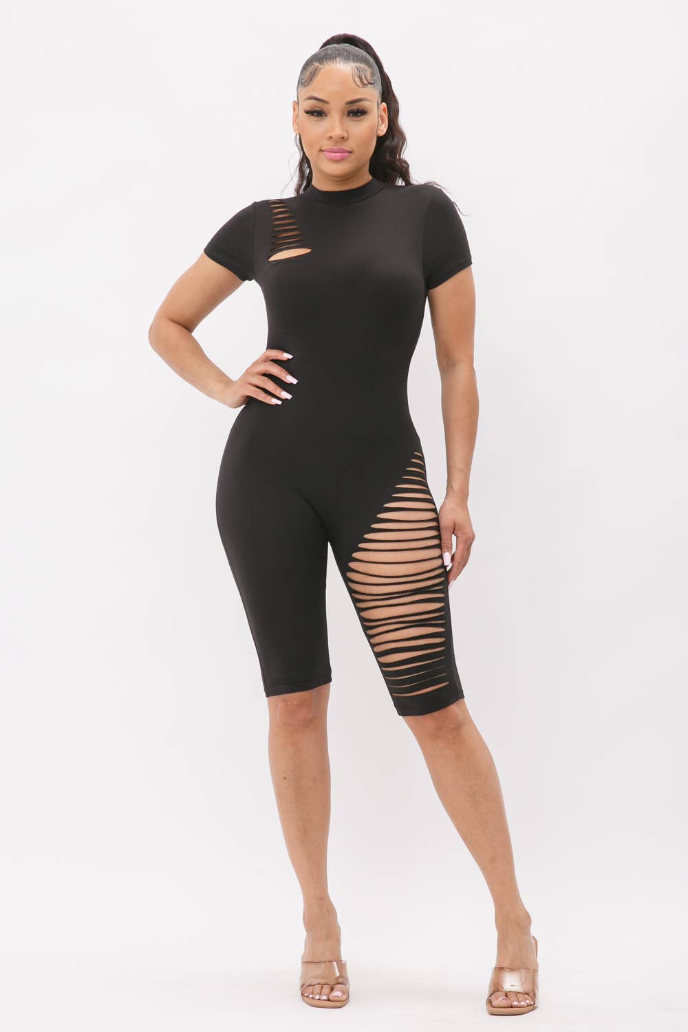 Julia by LoveJ – wholesale Romper – Women's – Shoulder And Bottom Side Laser Cut Back Zipper Romper4