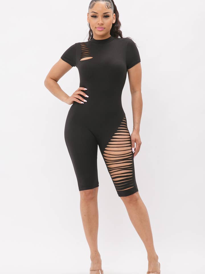 Julia by LoveJ - Wholesale Romper - Women's - Shoulder And Bottom Side Laser Cut Back Zipper Romper4