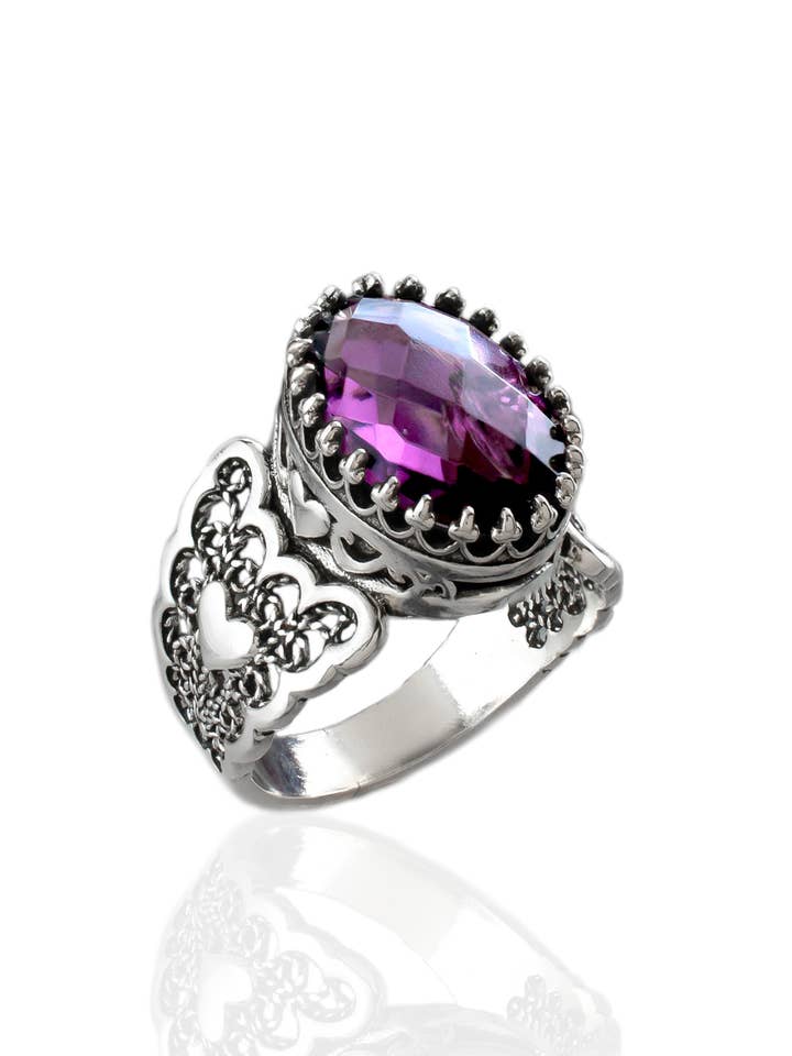 Kunst Doppelherz Amethyst Edelstein Damen Silberring für den Großhandel von Filigranist Jewelry