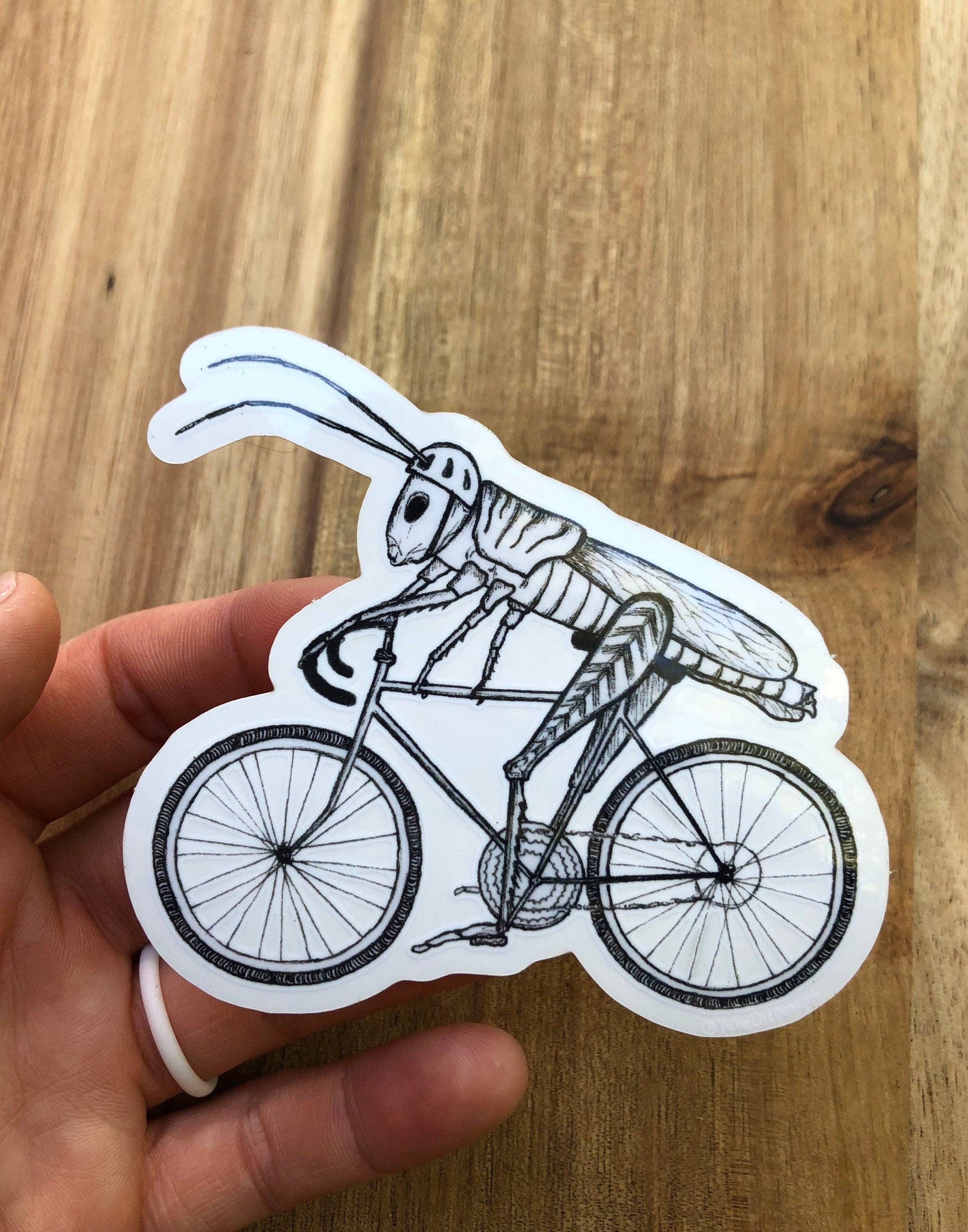 YubaCat Designs - Wholesale Sticker - Biking Grasshopper sticker2