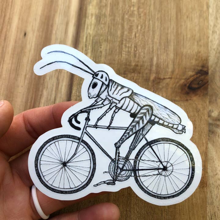 YubaCat Designs - Wholesale Sticker - Biking Grasshopper sticker2