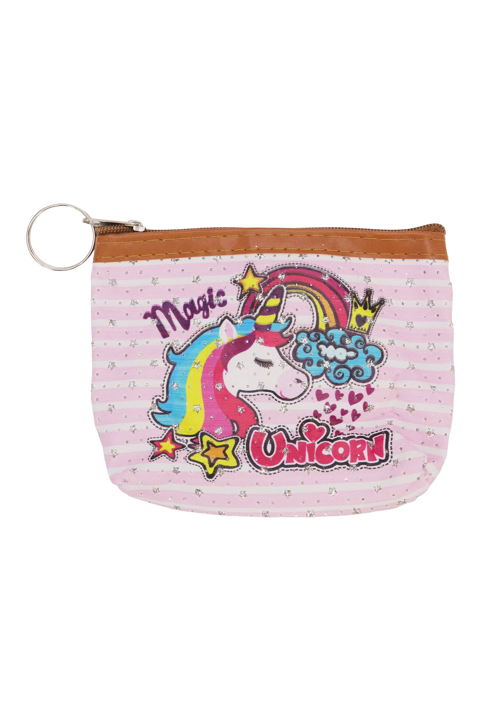 ASSORTED Unicorn Glitter Vegan Leather Trim Coin Purse for wholesale on Faire8