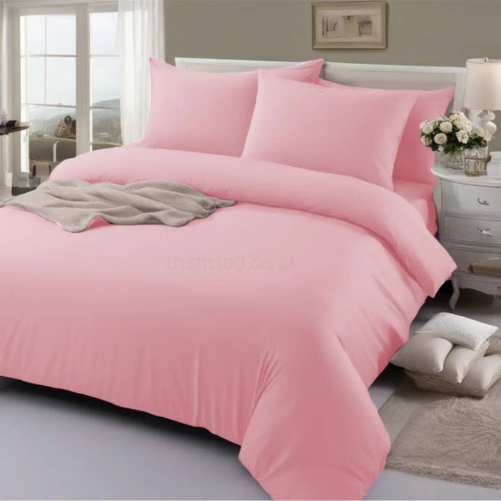 The Fitted Sheets – wholesale Bedding set – Pink Mfiber Plain Duvet Cover Set with Matching Pillowcase4
