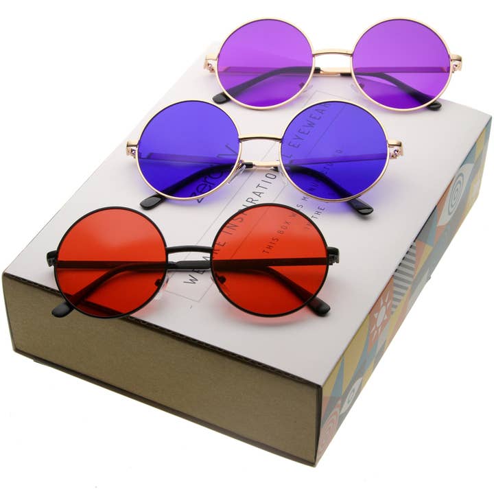 SPARE-SPECS, LLC - Wholesale Sunglasses - Women's - Retro Hippie Round Color Tone Metal Sunglasses 98924