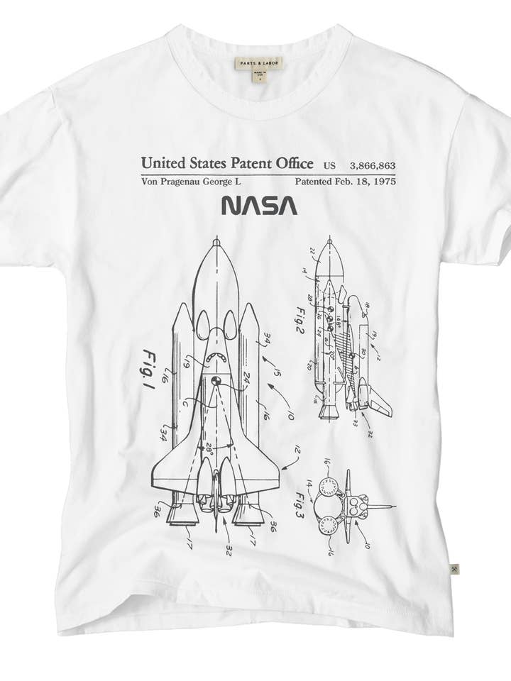 NASA Space Shuttle Drawing Vintage Graphic T-Shirt - White for wholesale by Parts & Labor