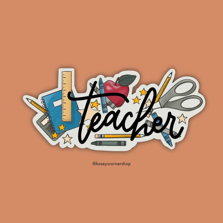 Teacher Vinyl Sticker, 3 inch for wholesale by Common Grace Print Shop
