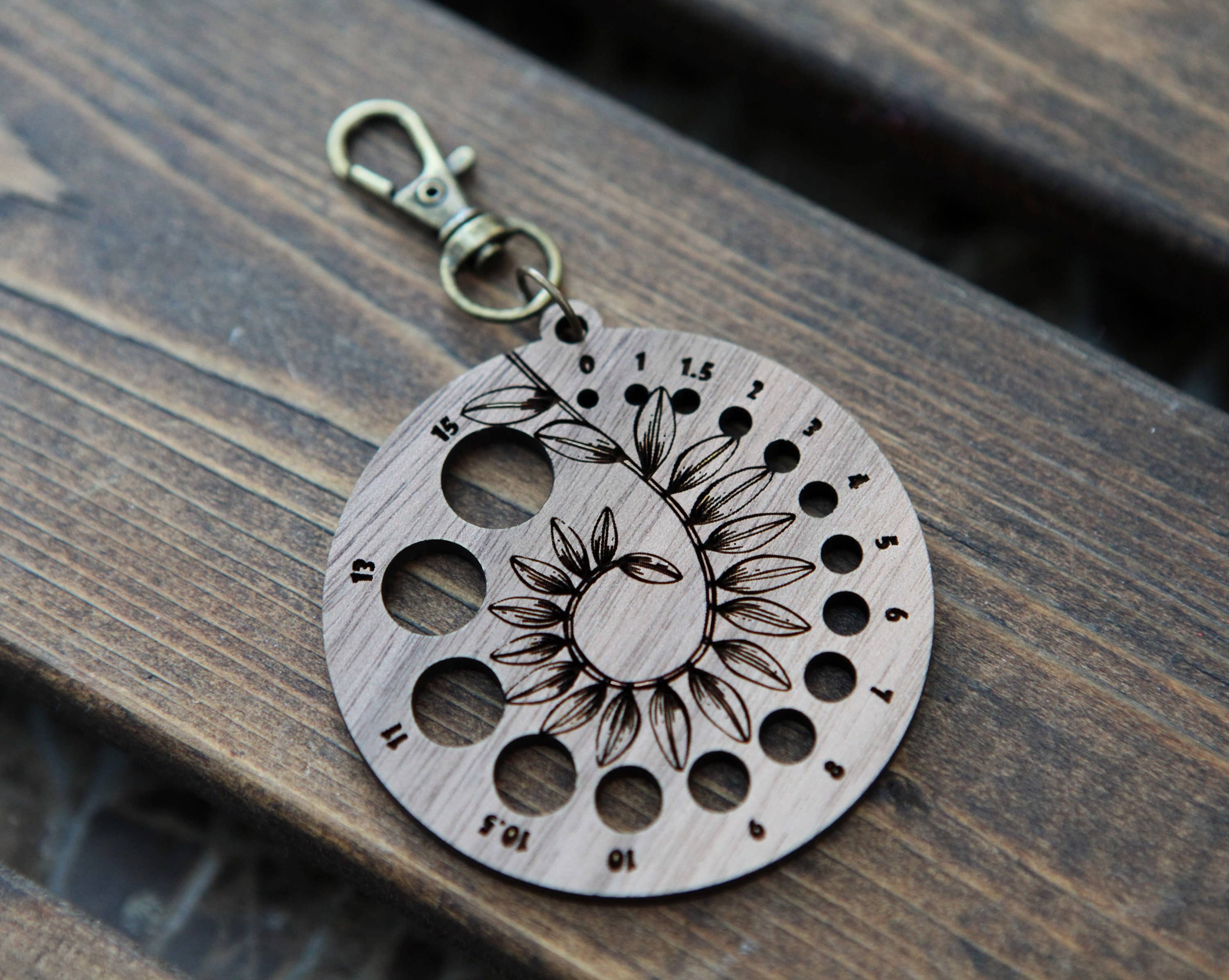 Sunrise Grove - Wholesale Knitting/Crochet Supplies - Walnut Wood Knitting Needle Gauge with Bronze Clasp2