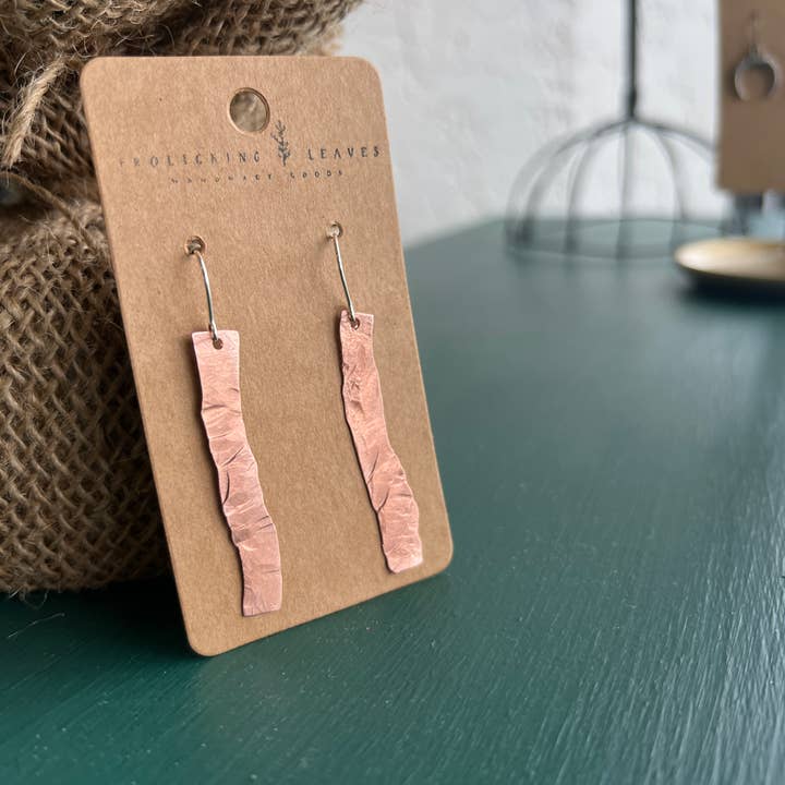 Frolicking Leaves - Wholesale Dangle Earrings - Crooked Hammered Copper Earrings1
