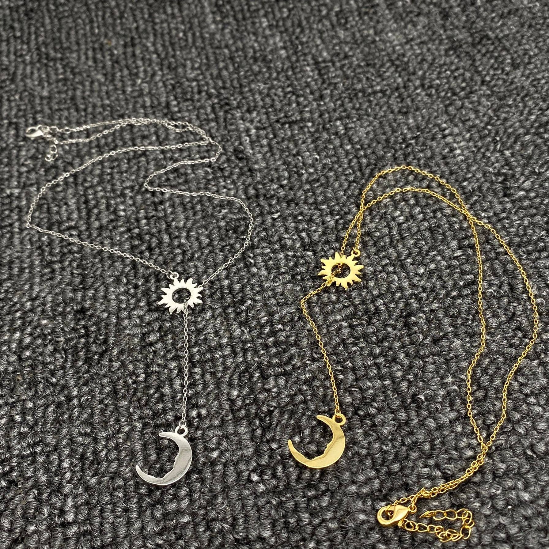 Mio Queena – wholesale Y-neck/lariat necklace – 18K Gold Plated Sun Moon Lariat Necklace - MS1