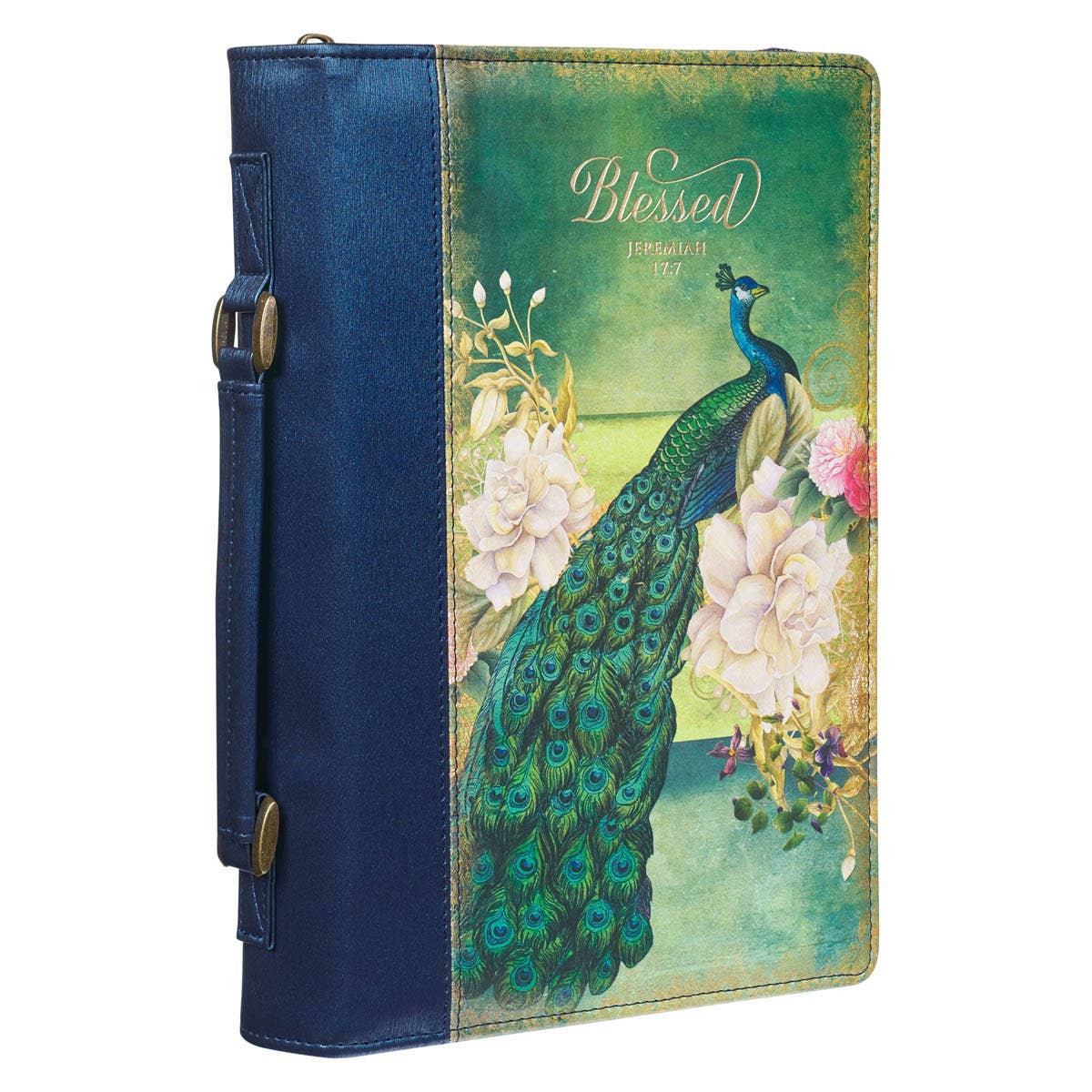 Christian Art Gifts - Wholesale Bible Cover - Blessed Peacock Faux Leather Bible Cover Large- Jer.17:72