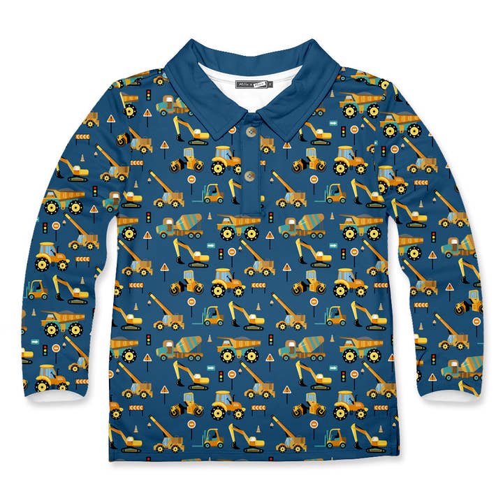 Kids Midnight Truck Long-Sleeve Polo for wholesale by Millie Loves Lily