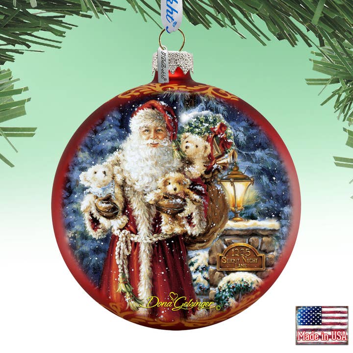 Silent Night Santa Glass Orn,handpainted LE by DonaGelsinger for wholesale by G.DeBrekht Artistic Studios