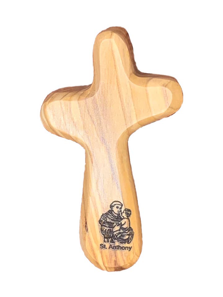 Saint Anthony - Engraved Holding Cross for wholesale by Holy Land Wood and Stone