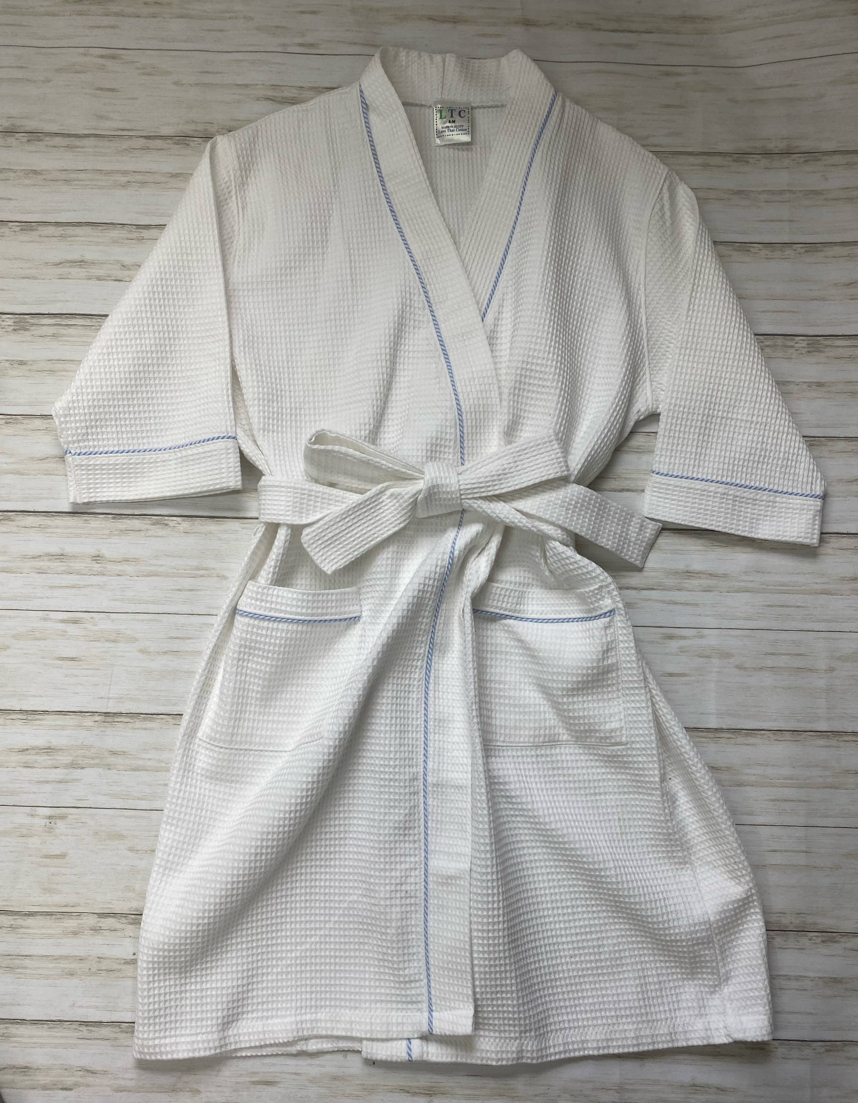 Love That Cotton - Wholesale Robe - Women's - White Waffle Robe- Seersucker Trim2