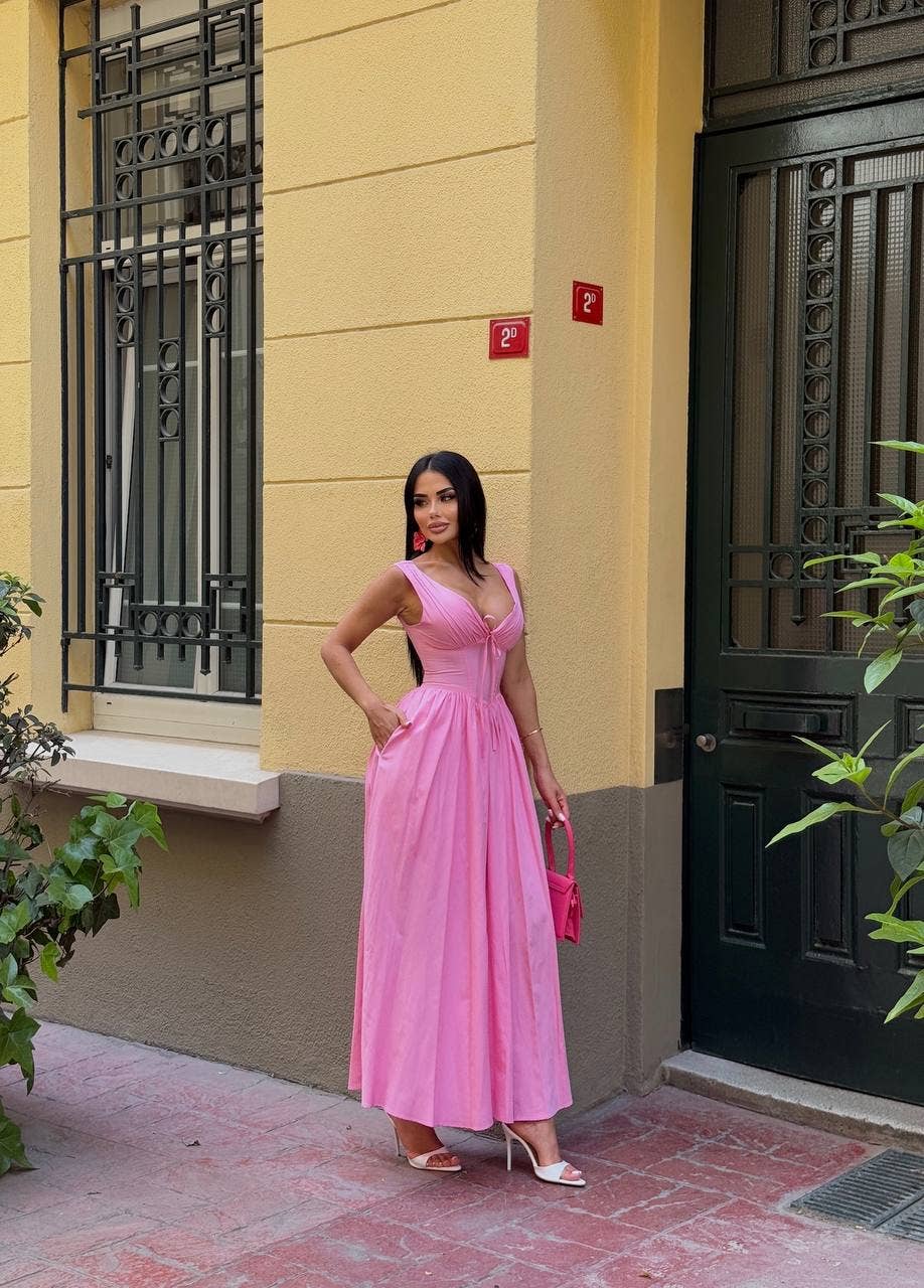 Standpoint Top – Vestido - Mulher por atacado – Vestido Riviera Maxi – Corpete – Laço Frontal – 120141