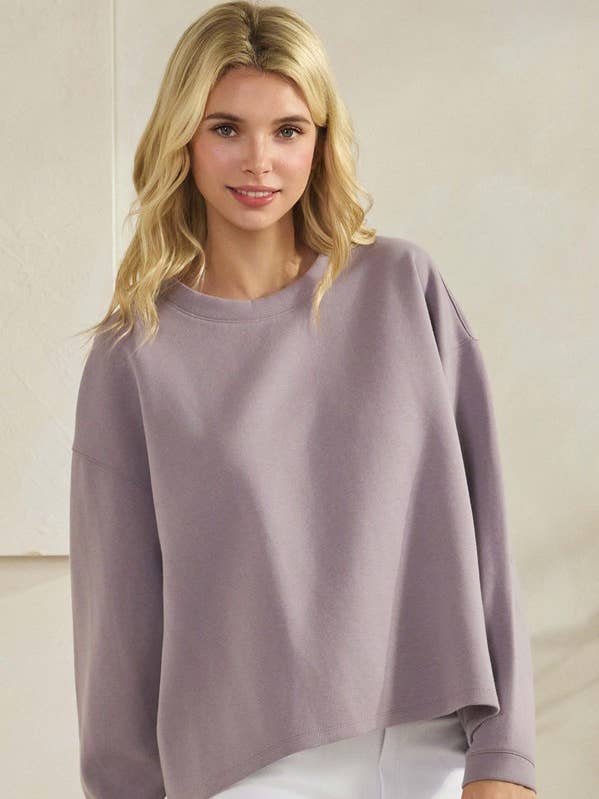 Kvinders bomuld-modal løstsiddende pullover med rund hals for engroshandel hos Yelete