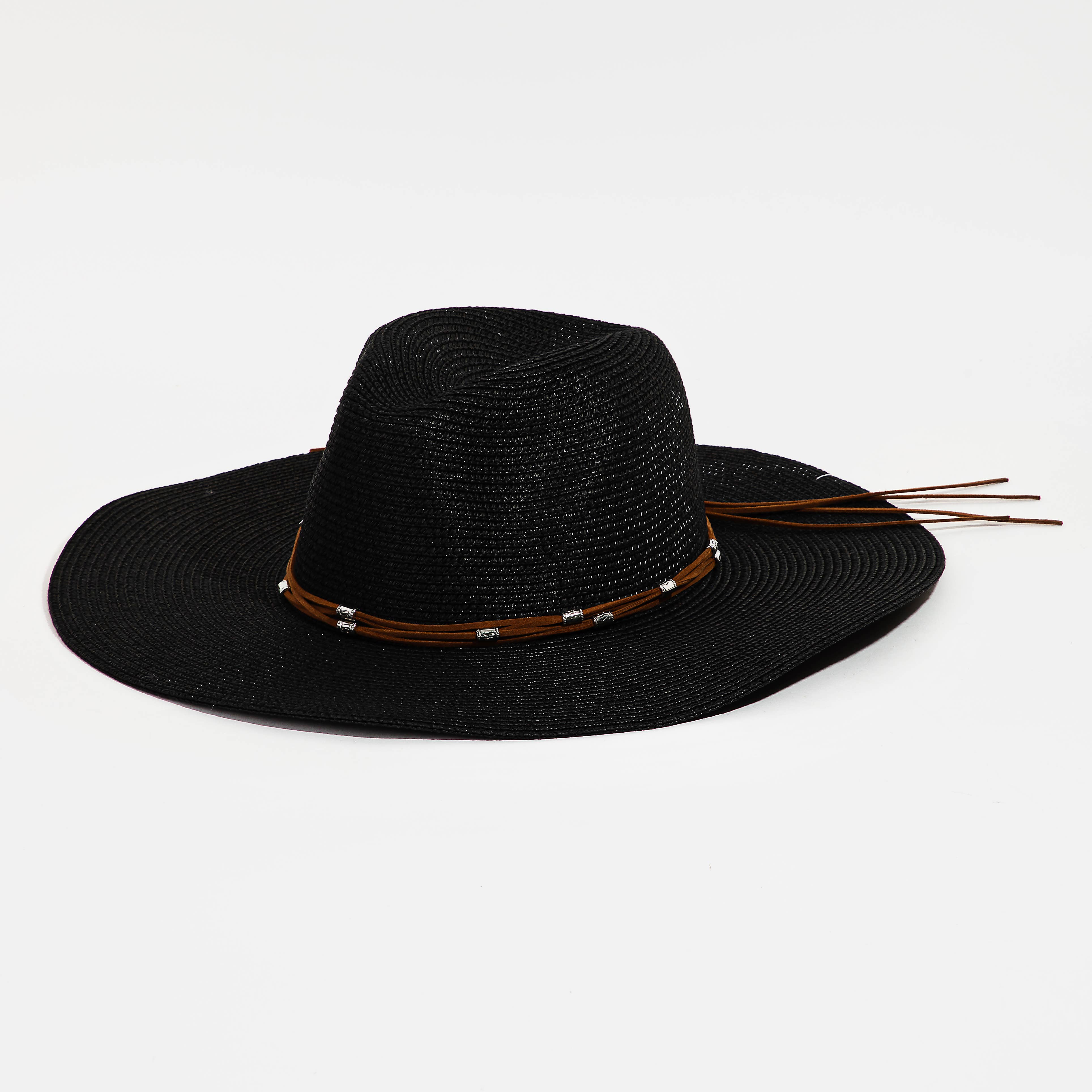 Collections by Fame Accessories - Wholesale Straw Hat - Women's - Beaded Leather Band Straw Hat4