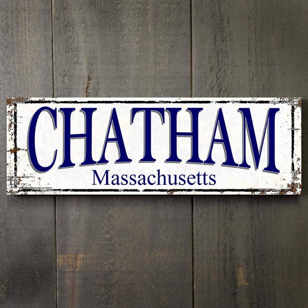 S51- White Sign With Blue Text for wholesale by Paint The Town