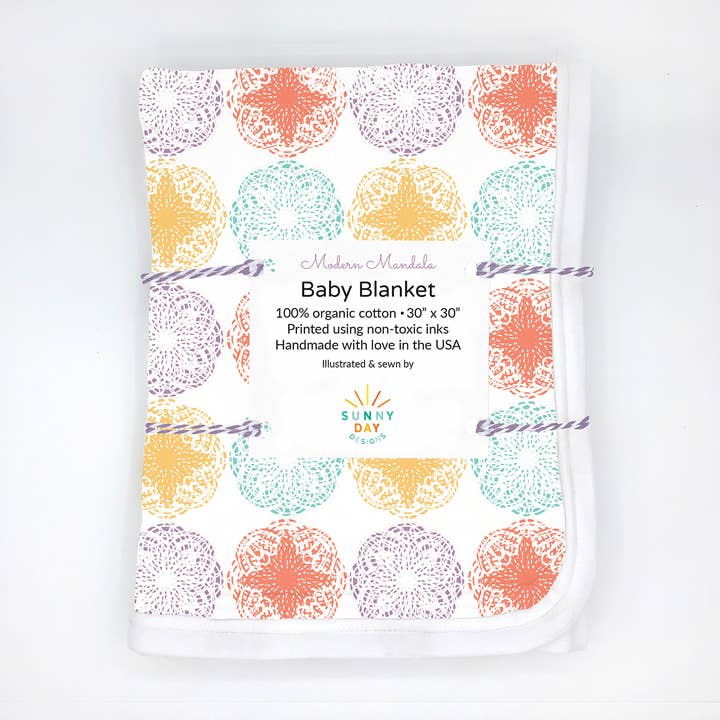 Modern Mandala Radial Geometric Organic Cotton Baby Blanket for wholesale by Sunny Day Designs