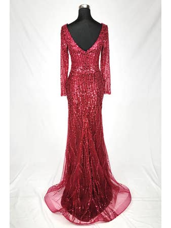 Chicas - Wholesale Dress - Women's - Long Dress With Sleeves, Beading, and Sequins. C353