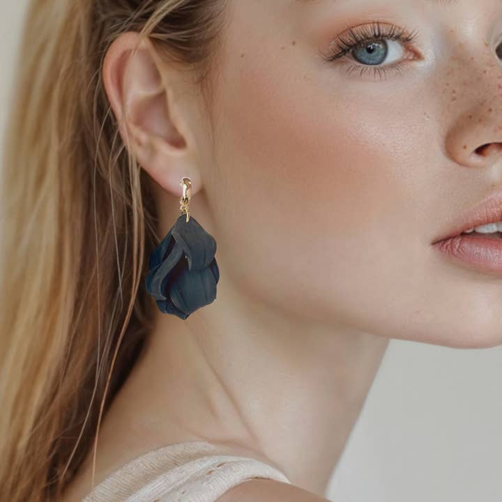 My Sister’s Things - Wholesale Dangle Earrings - Black Petal Dangle Earrings, Clay Boho Statement Earrings2