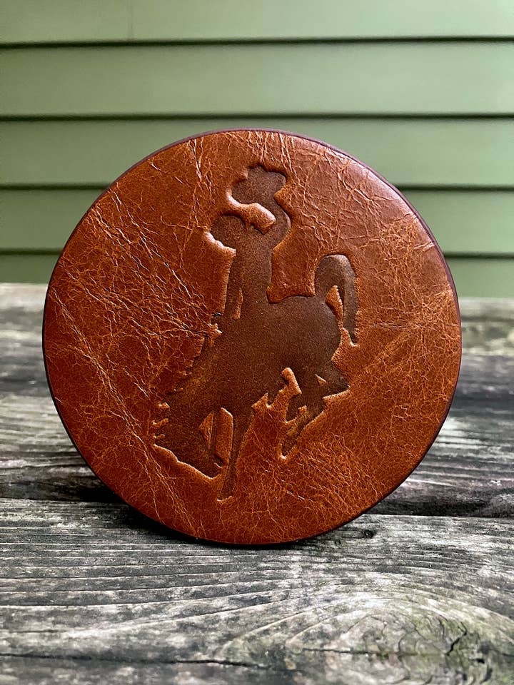 Leather Coaster - Bucking Horse and Rider for wholesale by Jimmyrockit