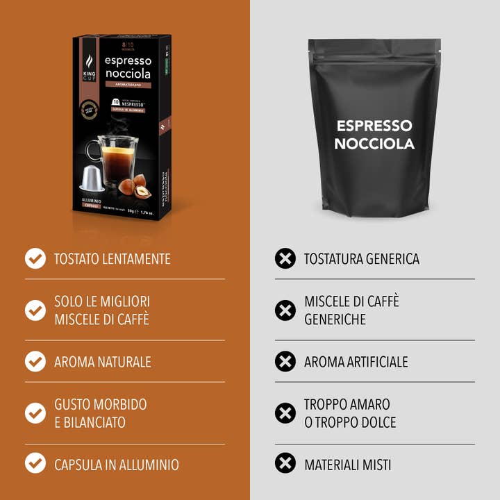 KING CUP - Vendita all'ingrosso Caffè/espresso istantaneo - Espresso alla Nocciola - Capsule Nespresso