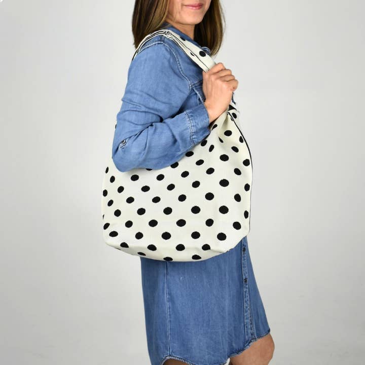 THSB1054: Off White: Polka Dot Tote Bag for wholesale by Taylor Hill Scarves & Co