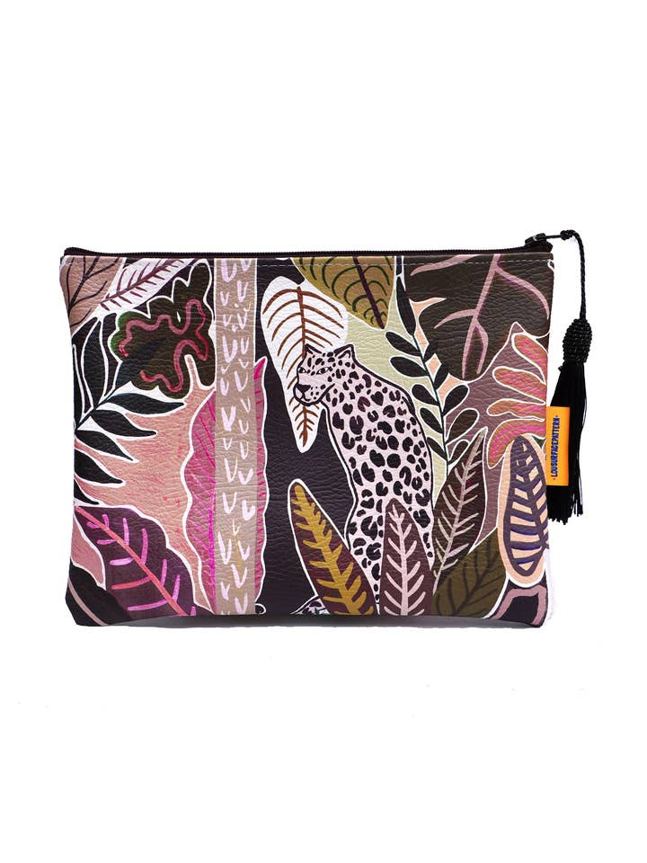 Trousse de maquillage panthère rose maussade pour la vente par Lousurfacepattern