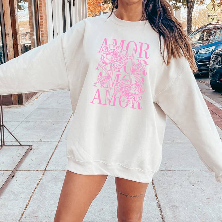 Bash - Wholesale Graphic Sweatshirt - Women's - Amor, Soft Girl Era, Graphic Apparel, Bows, Pink0