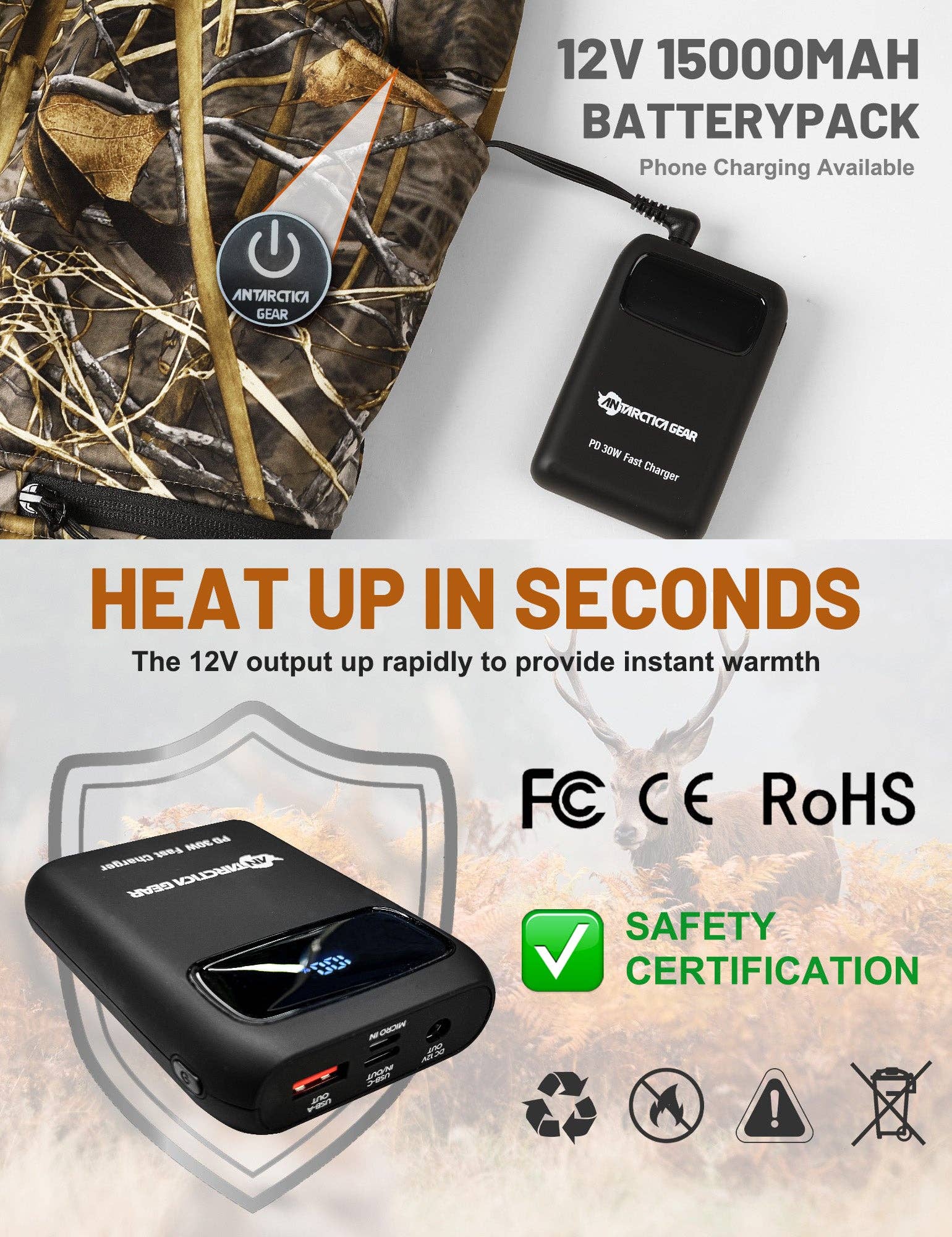 Antarctica Outdoors - Wholesale Pants - Men's - ANTARCTICA GEAR Hunting Heated Pants for Men with 12V 15000mAh Battery10