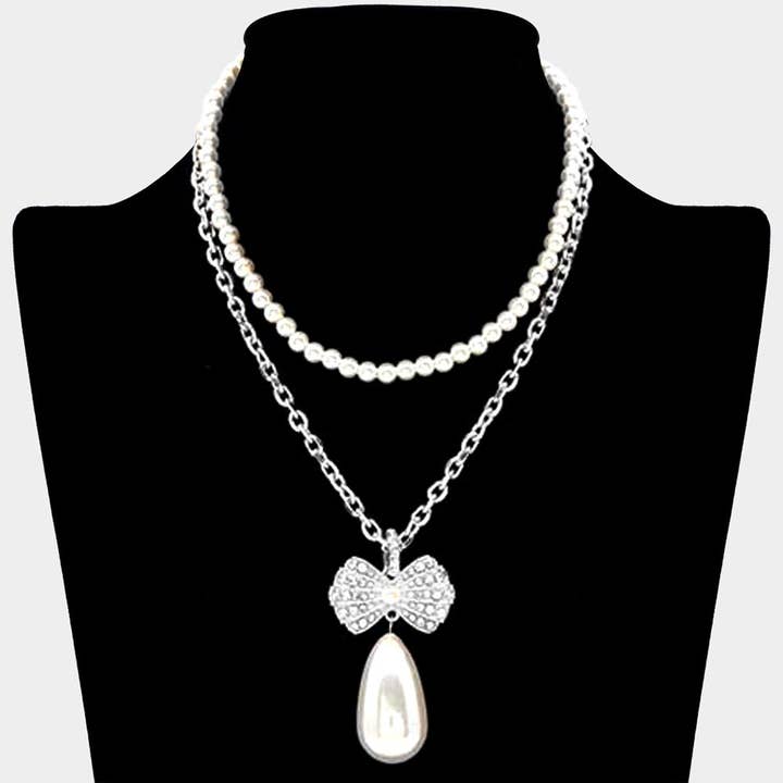 Perlekæde Lagdelt Rhinsten Pave Bånd Perle Dingle Vedhæng Halskæde for engroshandel hos Madeline Love