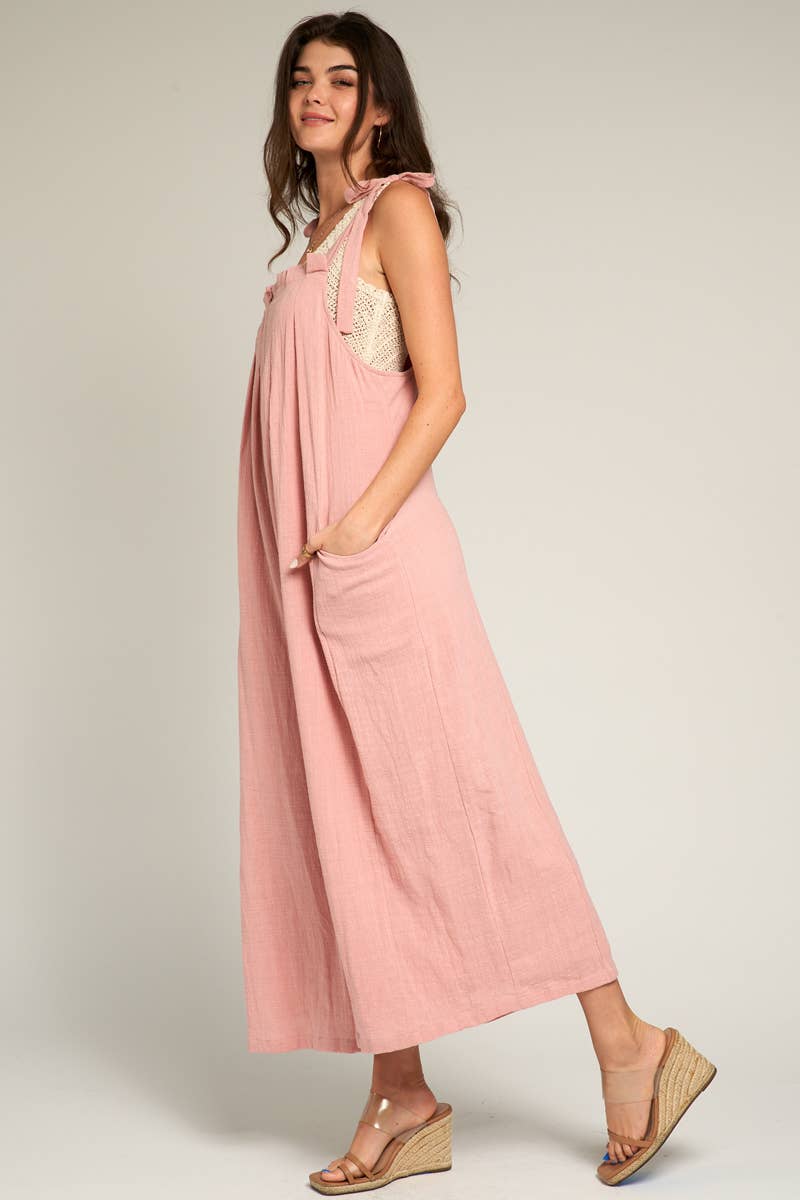 En Crème - Wholesale Jumpsuit - Women's - Ruched Neck Shoulder Tie Loose Fit Jumpsuit29